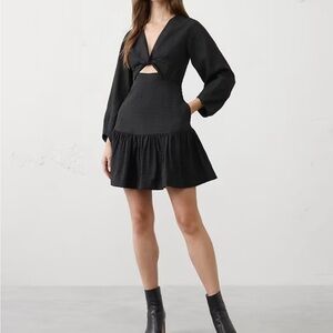 Banana Republic Black Long-Sleeve Knot Front Mini Dress